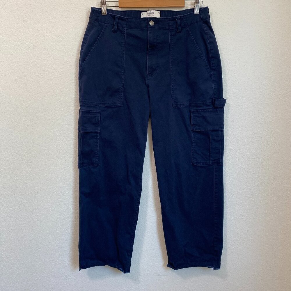 Hollister Navy Blue Ultra High Rise Baggy Cargo Dad Pants XL